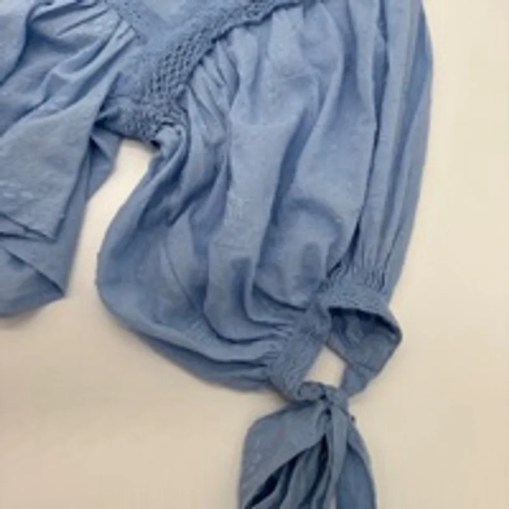 FREE PEOPLE Blue Crochet Peasant Blouse (see measurements)